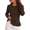 MEROKEETY Womens Fall Button Up Cute Ruffle Hem Cardigan Sweaters Trendy | 2026, Long Sleeve, Crochet, Winter, Crewneck, Ribbed Details, Soft, Relaxed Fit, Casual Outfits, Knit Coats, Fashion Clothes(Coffee)
