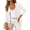 MEROKEETY Women’s Fall Crochet Lightweight Cardigan Sweater | Long Sleeve, Long Length, Pointelle Ribbed Knit Sweater, Relaxed Fit, Open Front, Elegant Casual Outerwear, Trendy Clothes(White)