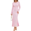 MEROKEETY Womens Fall Formal Long Sleeve Sequin Bodycon Maxi Dress 2026 | Sparkly, Jacquard Mesh Shell, Lined, Floral Lace, Fancy, Cocktail Party, Dinner, Evening, Holiday, Wedding Guest Long Dress(Pink)