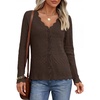 MEROKEETY Women’s Fall Lightweight Crochet Cardigan Sweaters Trendy | Trendy Sweater, Long Sleeve, V Neck, Button Down, Pointelle Knit, Scalloped Trim, Fashion Layer Tops, Soft Breathable Clothes(Coffee)