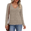 MEROKEETY Women’s Fall Lightweight Crochet Cardigan Sweaters Trendy | Trendy Sweater, Long Sleeve, V Neck, Button Down, Pointelle Knit, Scalloped Trim, Fashion Layer Tops, Soft Breathable Clothes(Khaki)