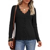 MEROKEETY Women’s Fall Lightweight Crochet Cardigan Sweaters Trendy | Trendy Sweater, Long Sleeve, V Neck, Button Down, Pointelle Knit, Scalloped Trim, Fashion Layer Tops, Soft Breathable Clothes(Black)