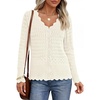 MEROKEETY Women’s Fall Lightweight Crochet Cardigan Sweaters Trendy | Trendy Sweater, Long Sleeve, V Neck, Button Down, Pointelle Knit, Scalloped Trim, Fashion Layer Tops, Soft Breathable Clothes(Beige)