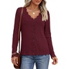 MEROKEETY Women’s Fall Lightweight Crochet Cardigan Sweaters Trendy | Trendy Sweater, Long Sleeve, V Neck, Button Down, Pointelle Knit, Scalloped Trim, Fashion Layer Tops, Soft Breathable Clothes(Burgundy)