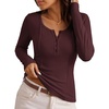 MEROKEETY Womens Fall Long Sleeve Fitted Henley T Shirt Top 2026 Trendy | Fashion Must Have, Scoop Neck, Casual, Ribbed Knit, Buttons, Basic, Soft, Lightweight, Flattering, Cute, Cinched Waist(Burgundy)