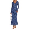 MEROKEETY Womens Fall Wedding Guest Floral Long Sleeve Bodycon Maxi Dress | 2026, Formal, V Neck, Ruffle Trim, Cocktail Party, Rehearsal Dinner, Bridal Shower, Baby Shower, Engagement, Long Dresses(Dustyblue)