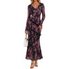 MEROKEETY Womens Fall Wedding Guest Floral Long Sleeve Bodycon Maxi Dress | 2026, Formal, V Neck, Ruffle Trim, Cocktail Party, Rehearsal Dinner, Bridal Shower, Baby Shower, Engagement, Long Dresses(Black)