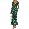 MEROKEETY Womens Fall Wedding Guest Floral Long Sleeve Bodycon Maxi Dress | 2026, Formal, V Neck, Ruffle Trim, Cocktail Party, Rehearsal Dinner, Bridal Shower, Baby Shower, Engagement, Long Dresses(Green)
