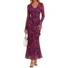 MEROKEETY Womens Fall Wedding Guest Floral Long Sleeve Bodycon Maxi Dress | 2026, Formal, V Neck, Ruffle Trim, Cocktail Party, Rehearsal Dinner, Bridal Shower, Baby Shower, Engagement, Long Dresses(Purple)