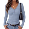 MEROKEETY Women’s Lace Trim V Neck Cute Tops Long Sleeve Henley Shirt | Ribbed Knit Shirts, Slim Fitted, Button Down, Going Out Y2k Tops, Ruched Casual Outfits, Fall Fashion Layering Clothing(Dusty Blue)