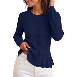 MEROKEETY Womens Fall Button Up Cute Ruffle Hem Cardigan Sweaters Trendy | 2026, Long Sleeve, Crochet, Winter, Crewneck, Ribbed Details, Soft, Relaxed Fit, Casual Outfits, Knit Coats, Fashion Clothes(Navy)