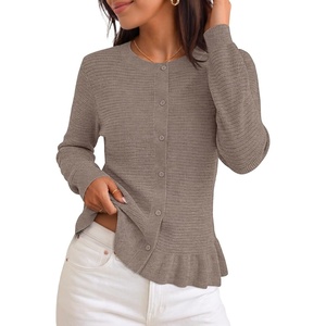 MEROKEETY Womens Fall Button Up Cute Ruffle Hem Cardigan Sweaters Trendy | 2026, Long Sleeve, Crochet, Winter, Crewneck, Ribbed Details, Soft, Relaxed Fit, Casual Outfits, Knit Coats, Fashion Clothes(Camel)