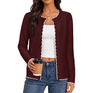 MEROKEETY Women’s Long Sleeve Button Down Cardigan Sweater 2026 Fall Trendy Open Front Crew Neck Soft Knitted Sweaters Coat(Wine)