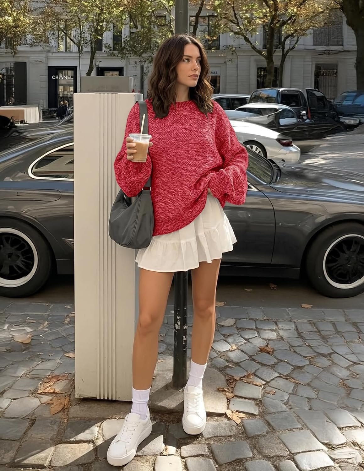 image:imageMEROKEETY Womens Fall Cozy Cute Heathered Knit Loose Pullover Sweaters 2026 Ladies Trendy Winter Relaxed Oversized Fit Crew Neck Casual Long Sleeve Slouchy Warm Holiday Jumper TopsRed