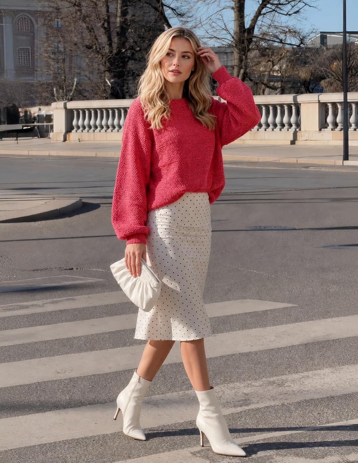image:imageMEROKEETY Womens Fall Cozy Cute Heathered Knit Loose Pullover Sweaters 2026 Ladies Trendy Winter Relaxed Oversized Fit Crew Neck Casual Long Sleeve Slouchy Warm Holiday Jumper TopsRed