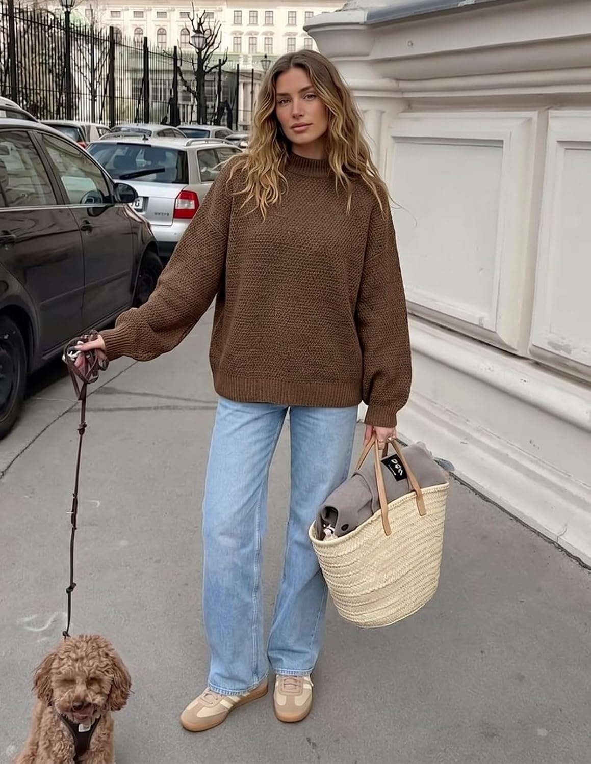 image:imageMEROKEETY Womens Fall Cozy Cute Heathered Knit Loose Pullover Sweaters 2026 Ladies Trendy Winter Relaxed Oversized Fit Crew Neck Casual Long Sleeve Slouchy Warm Holiday Jumper TopsCoffee