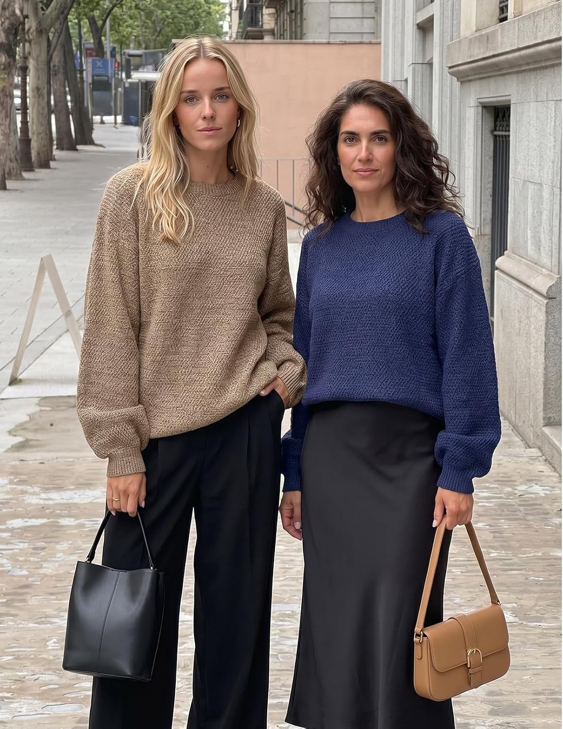 image:imageMEROKEETY Womens Fall Cozy Cute Heathered Knit Loose Pullover Sweaters 2026 Ladies Trendy Winter Relaxed Oversized Fit Crew Neck Casual Long Sleeve Slouchy Warm Holiday Jumper TopsNavy