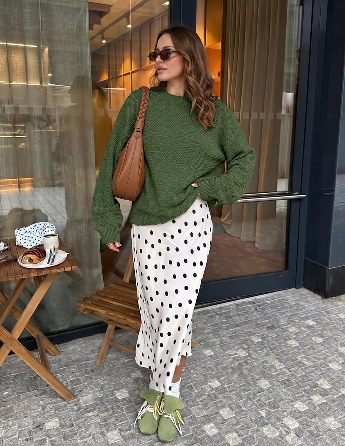 image:imageMEROKEETY Womens Fall Cozy Cute Heathered Knit Loose Pullover Sweaters 2026 Ladies Trendy Winter Relaxed Oversized Fit Crew Neck Casual Long Sleeve Slouchy Warm Holiday Jumper TopsArmy Green