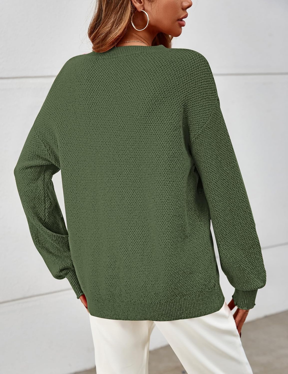 image:imageMEROKEETY Womens Fall Cozy Cute Heathered Knit Loose Pullover Sweaters 2026 Ladies Trendy Winter Relaxed Oversized Fit Crew Neck Casual Long Sleeve Slouchy Warm Holiday Jumper TopsArmy Green