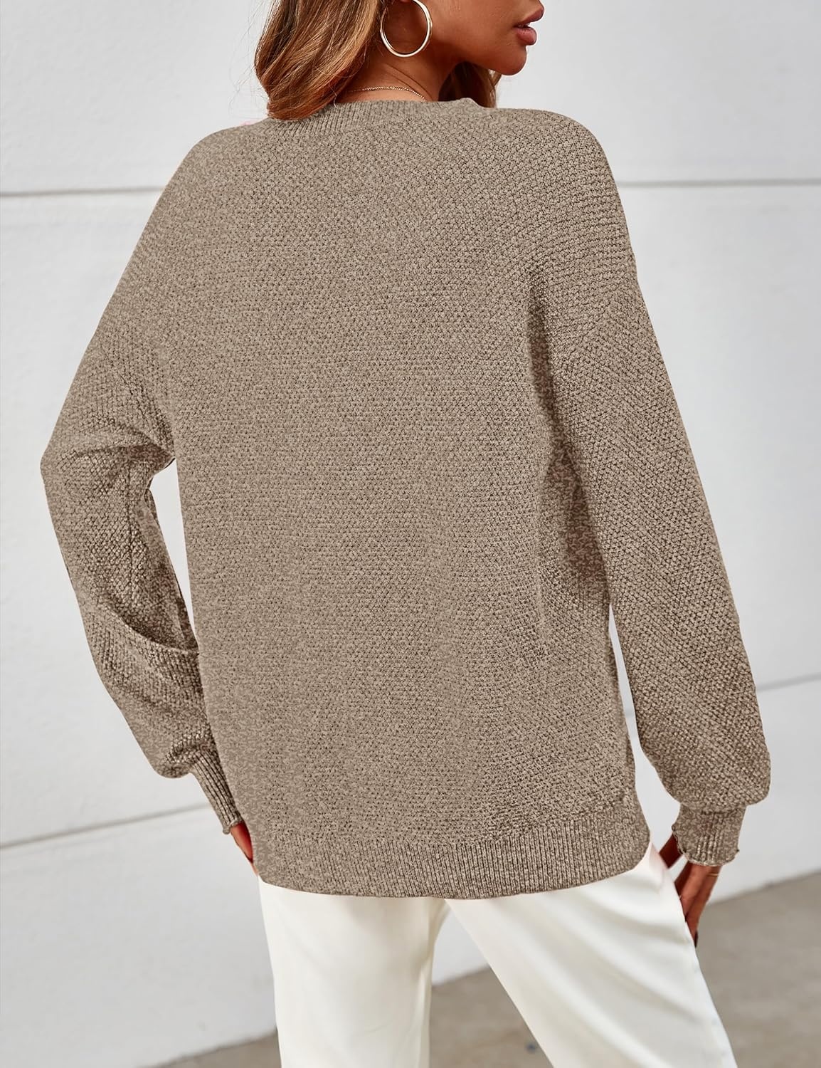 image:imageMEROKEETY Womens Fall Cozy Cute Heathered Knit Loose Pullover Sweaters 2026 Ladies Trendy Winter Relaxed Oversized Fit Crew Neck Casual Long Sleeve Slouchy Warm Holiday Jumper TopsMocha
