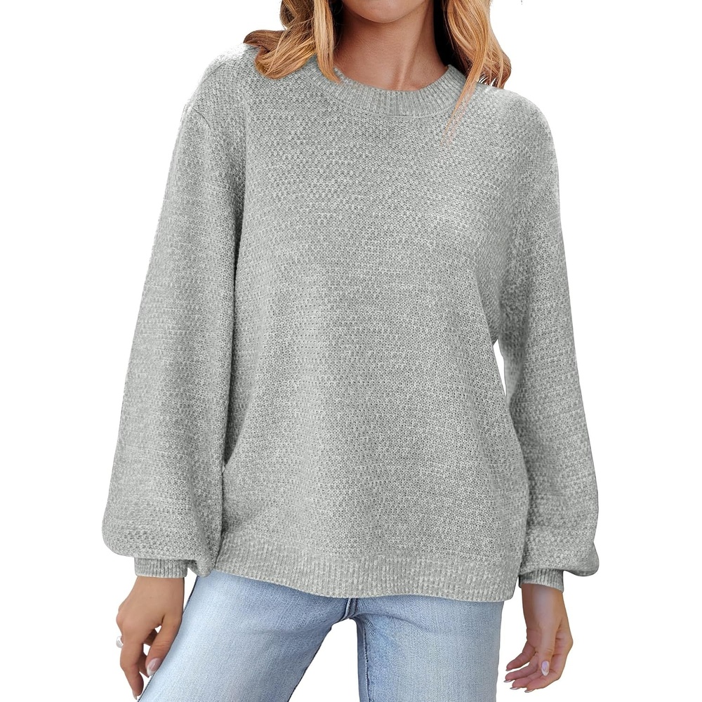 image:imageMEROKEETY Womens Fall Cozy Cute Heathered Knit Loose Pullover Sweaters 2026 Ladies Trendy Winter Relaxed Oversized Fit Crew Neck Casual Long Sleeve Slouchy Warm Holiday Jumper TopsGrey