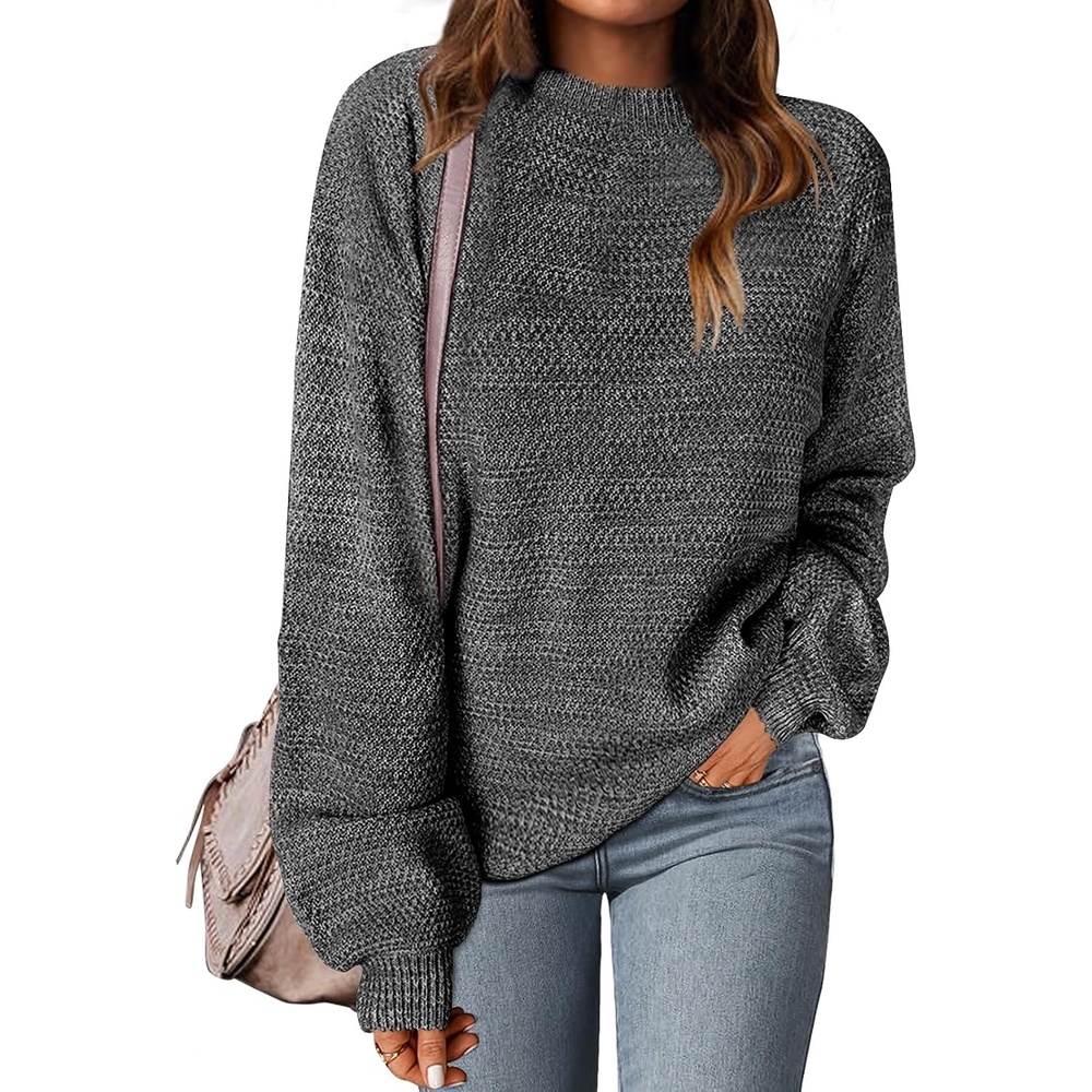 image:imageMEROKEETY Womens Fall Cozy Cute Heathered Knit Loose Pullover Sweaters 2026  Ladies Trendy Winter Relaxed Oversized Fit Crew Neck Casual Long Sleeve Slouchy Warm Holiday Jumper TopsBlack