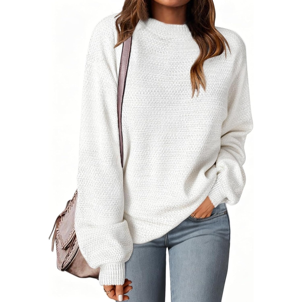 image:imageMEROKEETY Womens Fall Cozy Cute Heathered Knit Loose Pullover Sweaters 2026 Ladies Trendy Winter Relaxed Oversized Fit Crew Neck Casual Long Sleeve Slouchy Warm Holiday Jumper TopsOffwhite