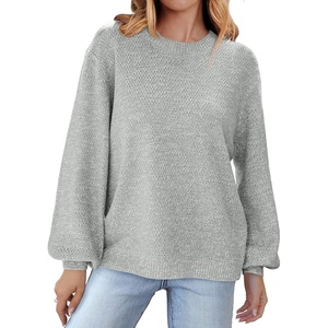 MEROKEETY Womens Fall Cozy Cute Heathered Knit Loose Pullover Sweaters 2026 | Ladies, Trendy, Winter, Relaxed Oversized Fit, Crew Neck, Casual, Long Sleeve, Slouchy, Warm, Holiday, Jumper Tops(Grey)