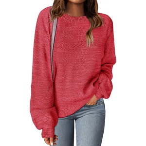 MEROKEETY Womens Fall Cozy Cute Heathered Knit Loose Pullover Sweaters 2026 | Ladies, Trendy, Winter, Relaxed Oversized Fit, Crew Neck, Casual, Long Sleeve, Slouchy, Warm, Holiday, Jumper Tops(Red)