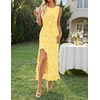 MEROKEETY Women’s Summer Floral Ruffle Maxi Dress High Slit Sleeveless Bodycon Formal Cocktail Wedding Guest Prom Dresses(Yellow)