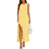 MEROKEETY Women’s Summer Floral Ruffle Maxi Dress High Slit Sleeveless Bodycon Formal Cocktail Wedding Guest Prom Dresses(Yellow)