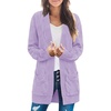 MEROKEETY Women’s 2026 Long Sleeve Cable Knit Cardigan Sweaters Open Front Fall Outerwear Coat Pockets(Purple)