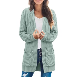 MEROKEETY Women’s 2026 Long Sleeve Cable Knit Cardigan Sweaters Open Front Fall Outerwear Coat Pockets(Sage)
