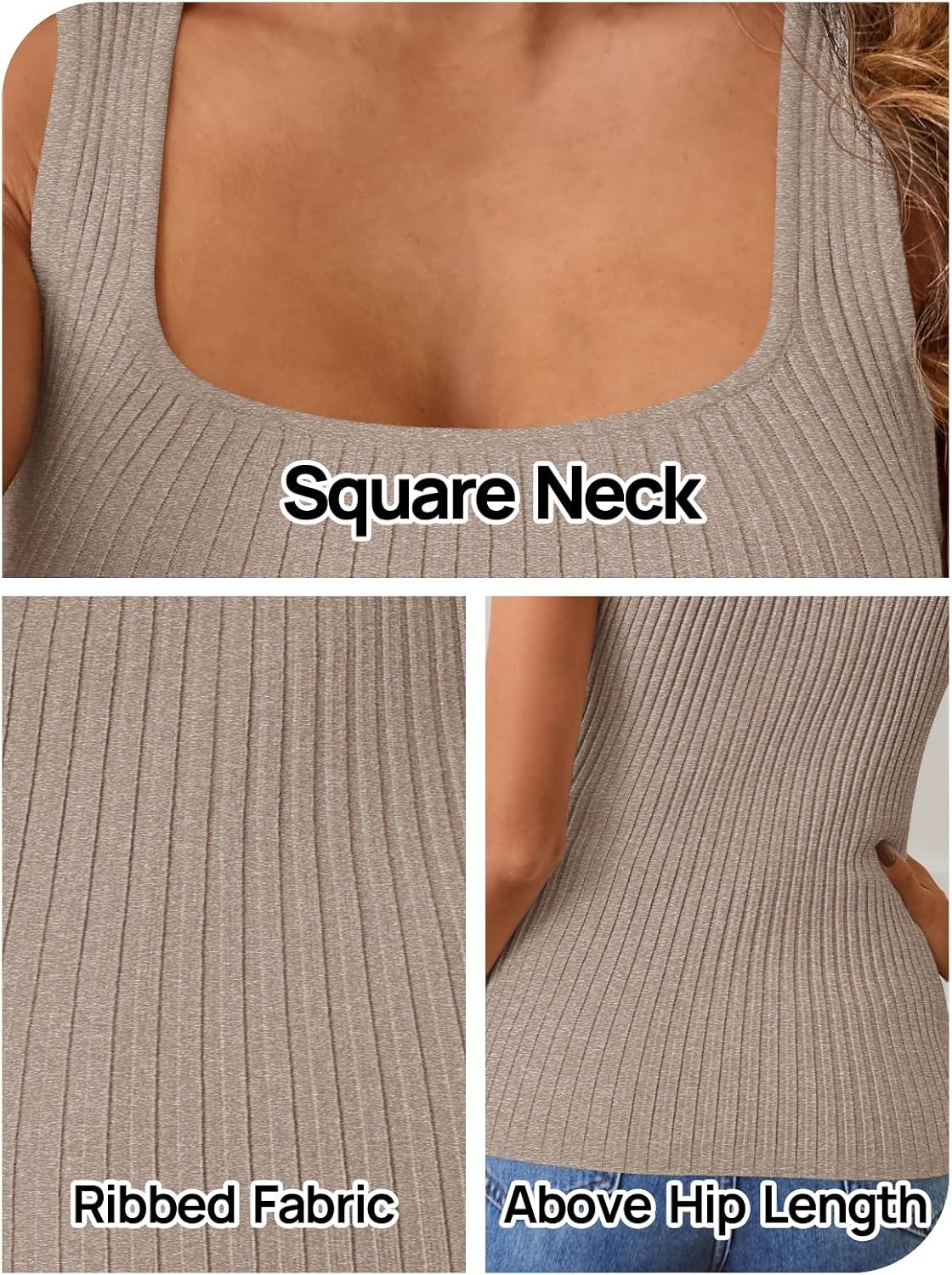image:imageMEROKEETY Womens Summer Casual Ribbed Knit Square Neck Basic Tank Tops 2026 Fitted Sleeveless Sweater Top Trendy Shirt Versatile Clothes Stretchable Soft Simple Outfit Classy Layering BlouseCashmere