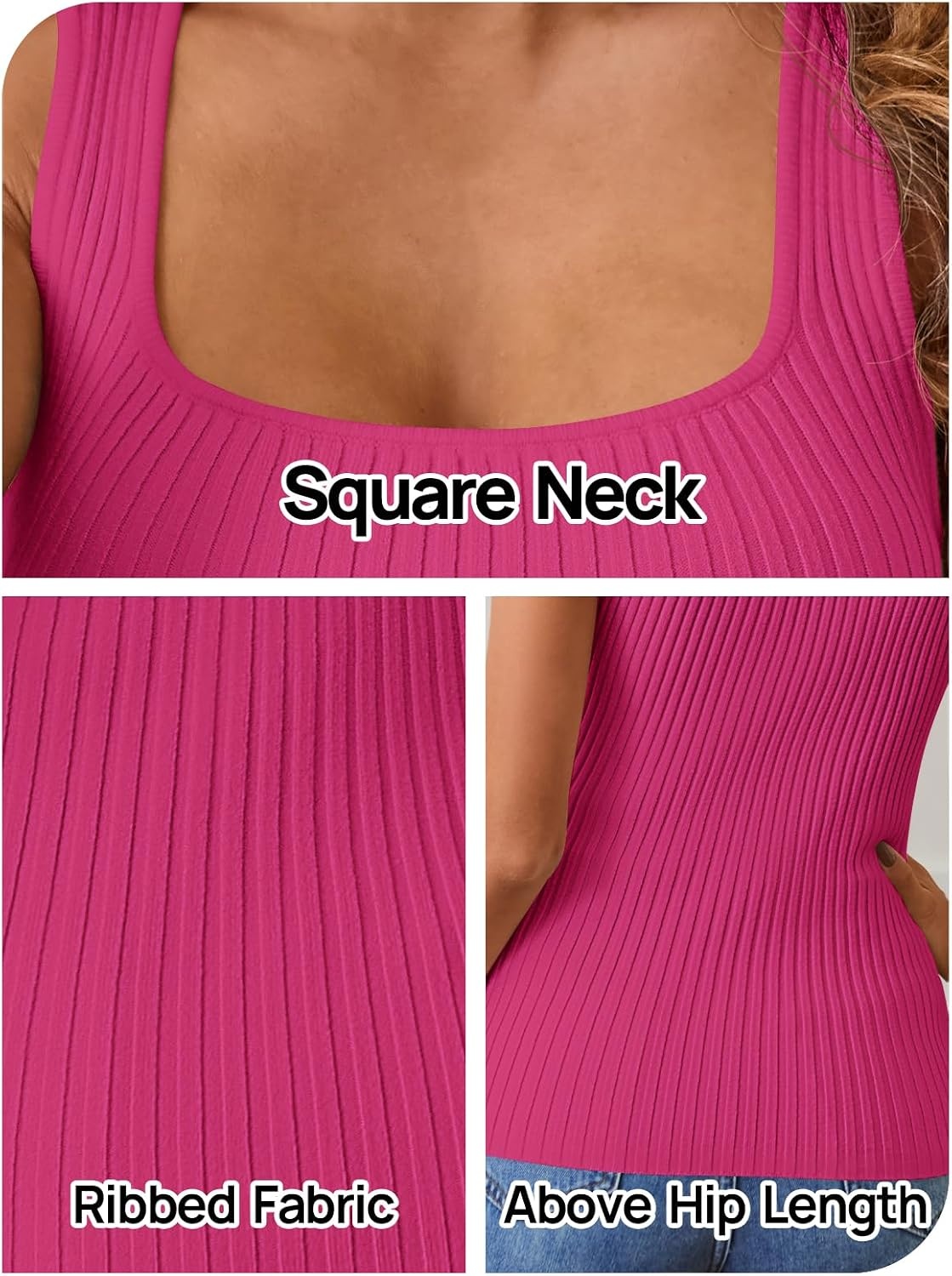 image:imageMEROKEETY Womens Summer Casual Ribbed Knit Square Neck Basic Tank Tops 2026 Fitted Sleeveless Sweater Top Trendy Shirt Versatile Clothes Stretchable Soft Simple Outfit Classy Layering BlouseRose