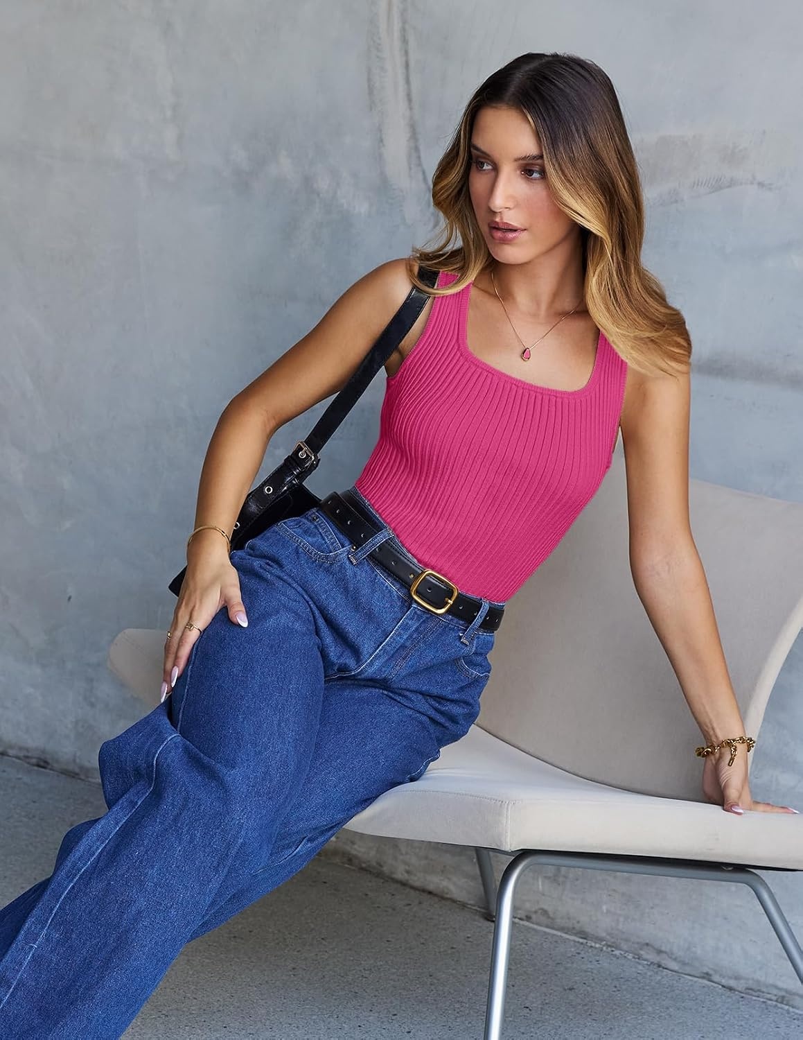 image:imageMEROKEETY Womens Summer Casual Ribbed Knit Square Neck Basic Tank Tops 2026 Fitted Sleeveless Sweater Top Trendy Shirt Versatile Clothes Stretchable Soft Simple Outfit Classy Layering BlouseRose