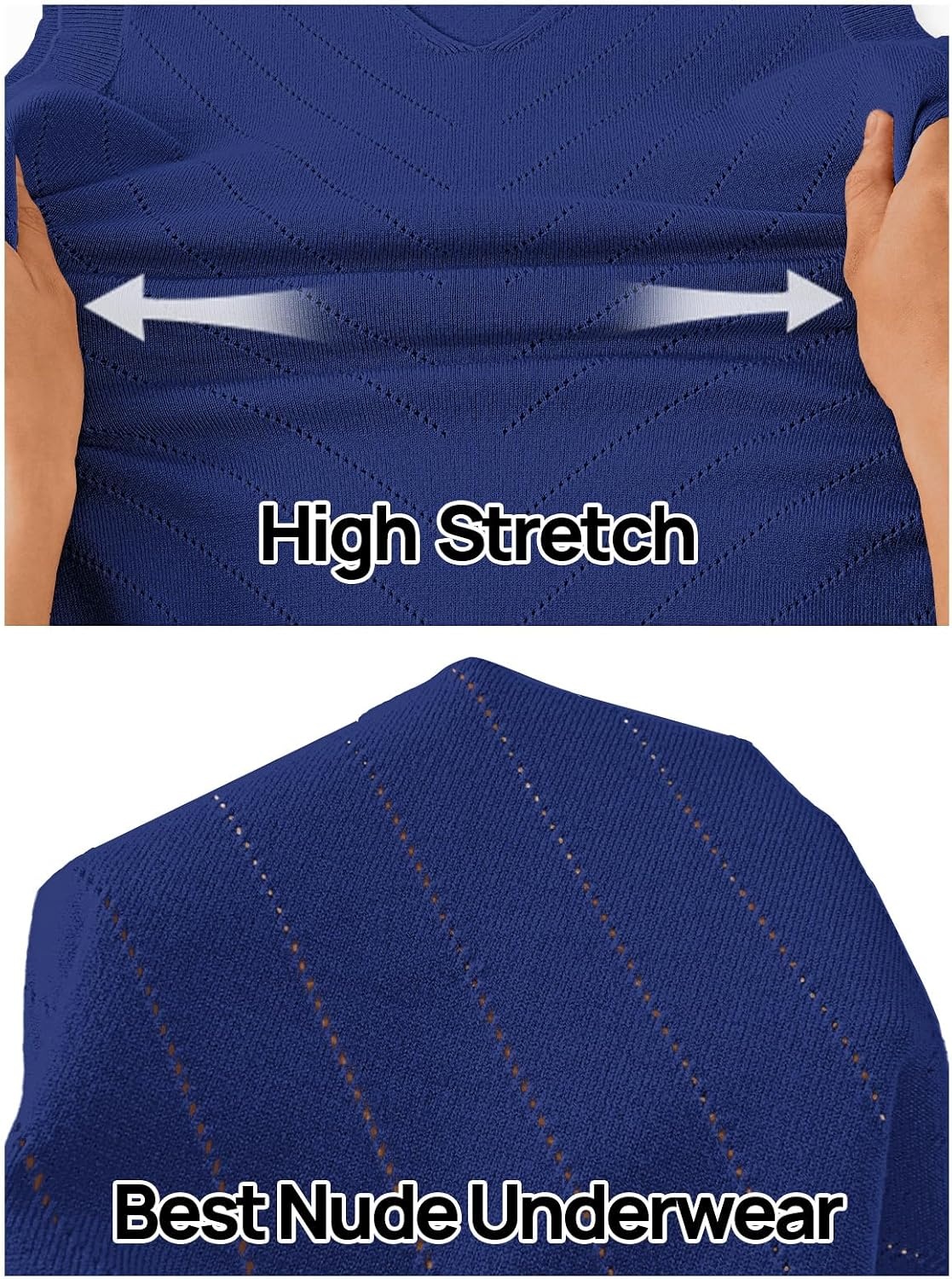 image:imageWomens Summer Sleeveless Eyelet Tank Top V Neck Lightweight Sweater Vest 2026 Knitted Business Casual Stretchable Ribbed Relaxed Breathable Dressy Blouse Shirts Layering Fall Outfit ClothesRoyalblue