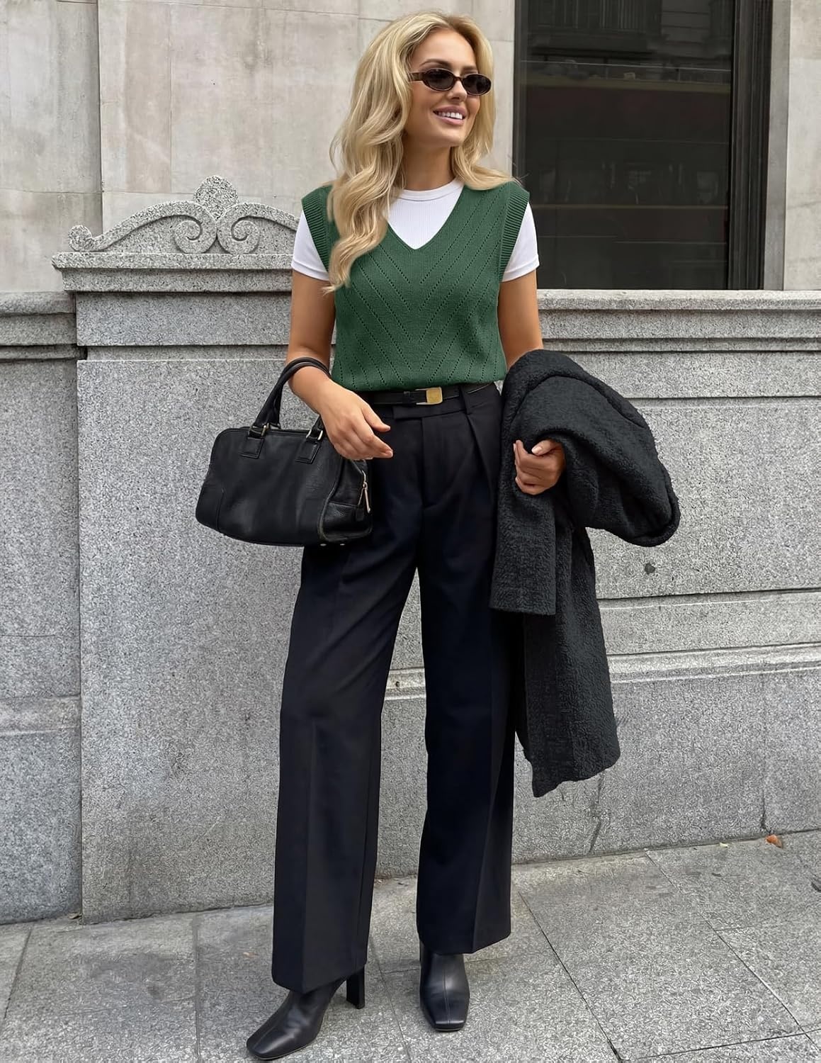 image:imageWomens Summer Sleeveless Eyelet Tank Top V Neck Lightweight Sweater Vest 2026 Knitted Business Casual Stretchable Ribbed Relaxed Breathable Dressy Blouse Shirts Layering Fall Outfit ClothesDustygreen