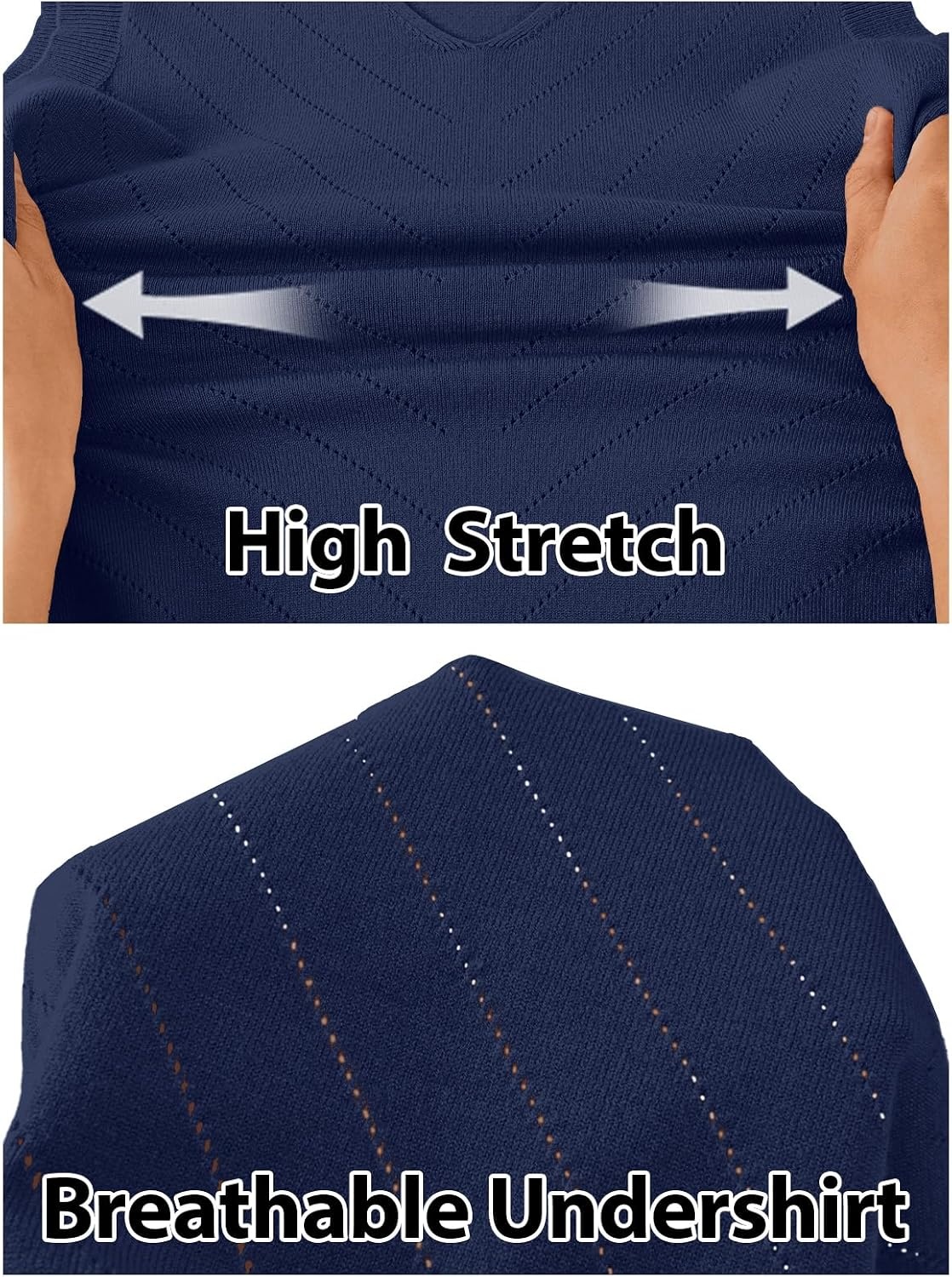 image:imageWomens Summer Sleeveless Eyelet Tank Top V Neck Lightweight Sweater Vest 2026 Knitted Business Casual Stretchable Ribbed Relaxed Breathable Dressy Blouse Shirts Layering Fall Outfit ClothesNavy