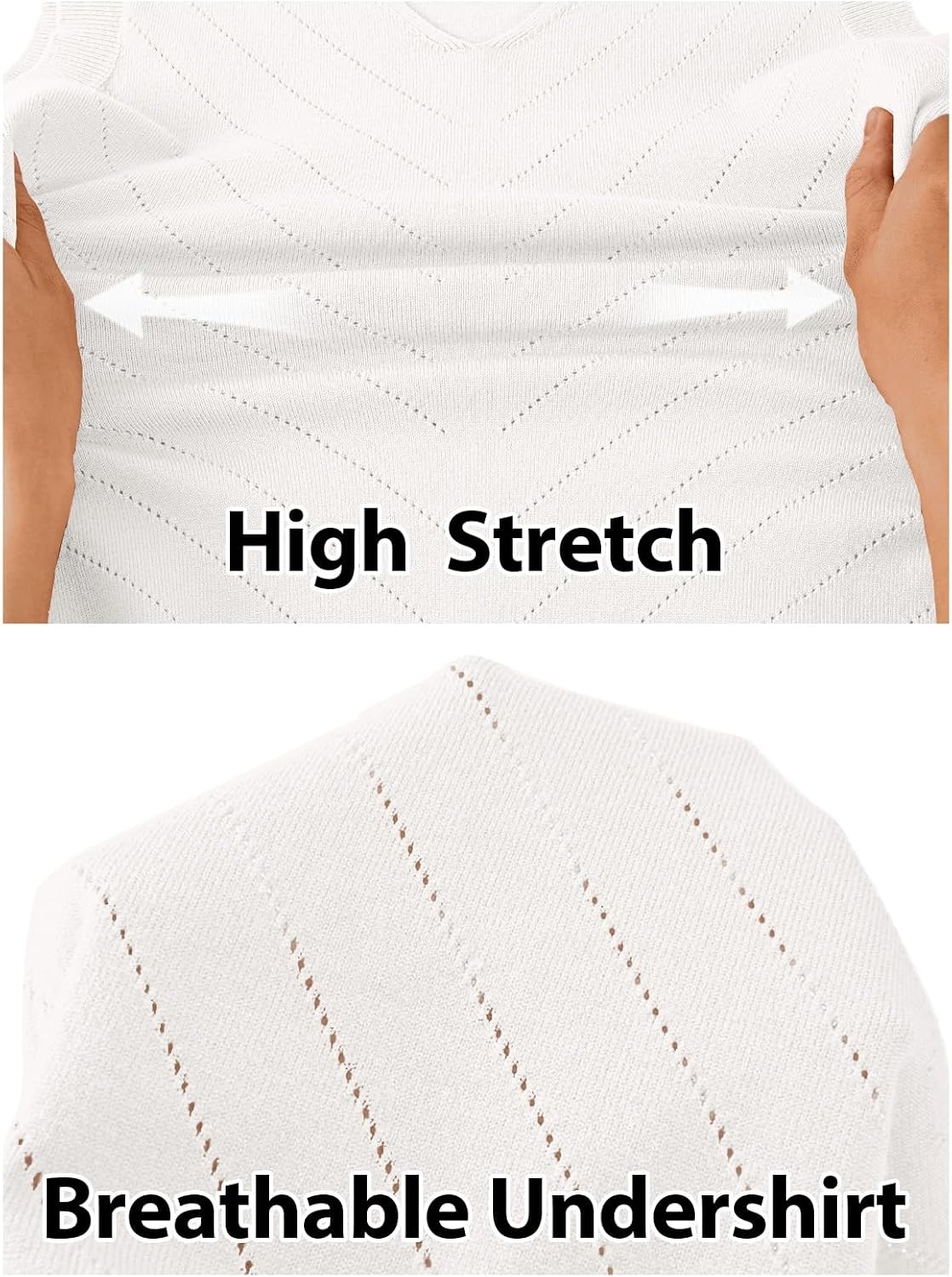 image:imageWomens Summer Sleeveless Eyelet Tank Top V Neck Lightweight Sweater Vest 2026 Knitted Business Casual Stretchable Ribbed Relaxed Breathable Dressy Blouse Shirts Layering Fall Outfit ClothesWhite
