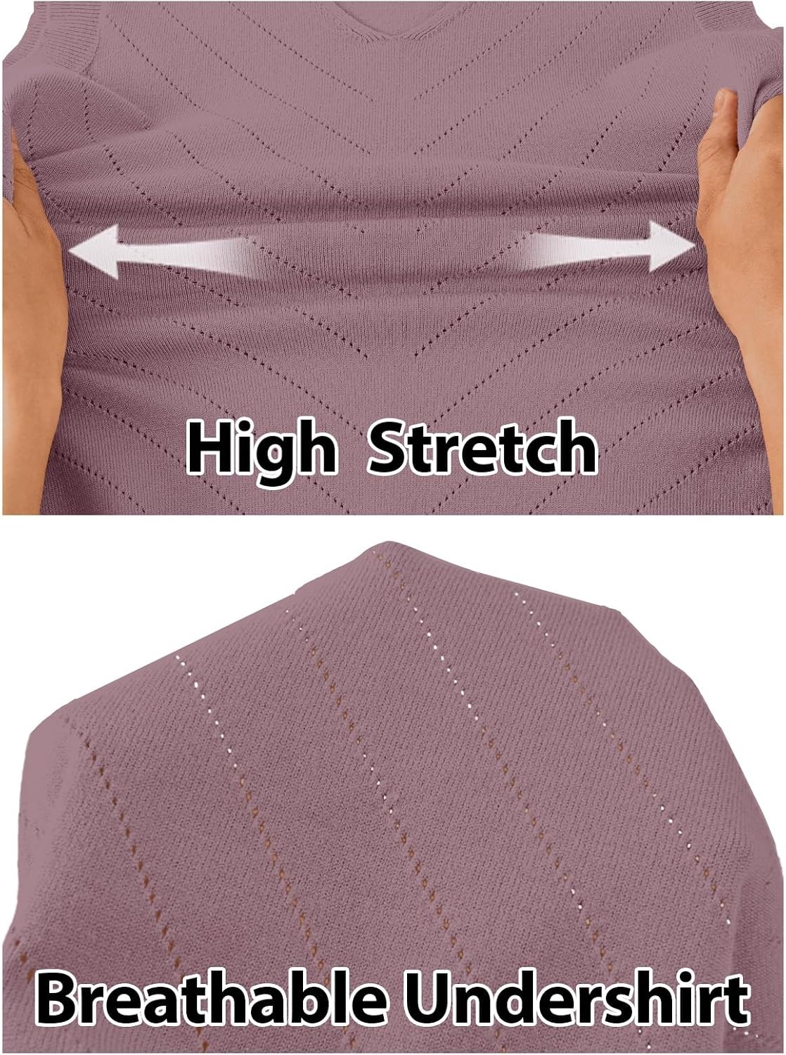 image:imageWomens Summer Sleeveless Eyelet Tank Top V Neck Lightweight Sweater Vest 2026 Knitted Business Casual Stretchable Ribbed Relaxed Breathable Dressy Blouse Shirts Layering Fall Outfit ClothesGrey Purple