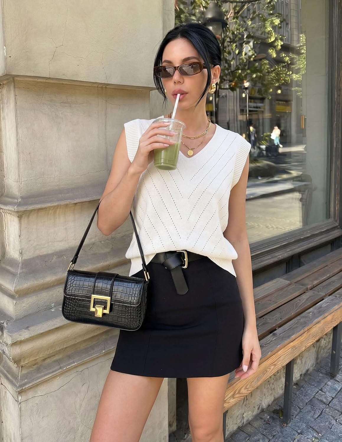 image:imageWomens Summer Sleeveless Eyelet Tank Top V Neck Lightweight Sweater Vest 2026 Knitted Business Casual Stretchable Ribbed Relaxed Breathable Dressy Blouse Shirts Layering Fall Outfit ClothesWhite