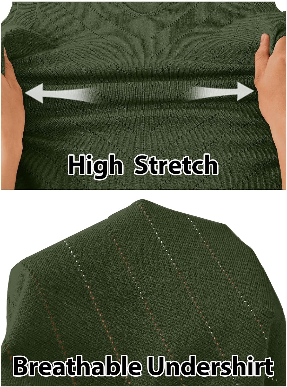 image:imageWomens Summer Sleeveless Eyelet Tank Top V Neck Lightweight Sweater Vest 2026 Knitted Business Casual Stretchable Ribbed Relaxed Breathable Dressy Blouse Shirts Layering Fall Outfit ClothesArmy Green