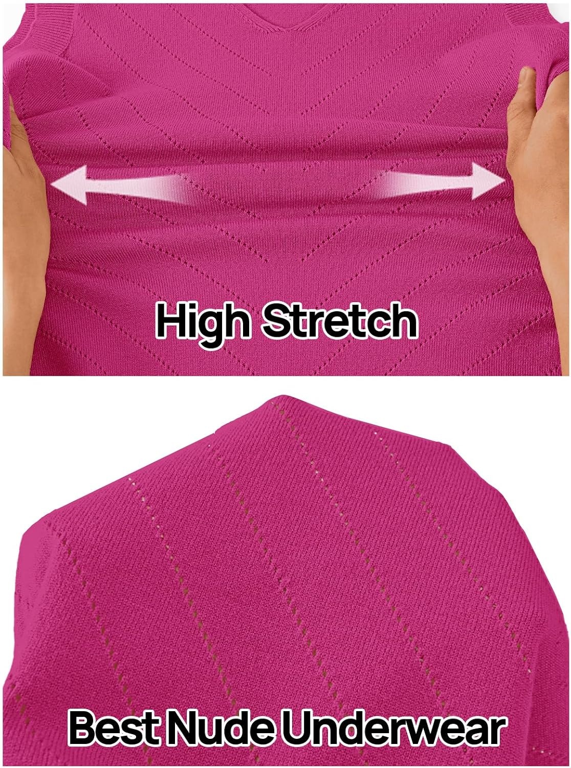 image:imageWomens Summer Sleeveless Eyelet Tank Top V Neck Lightweight Sweater Vest 2026 Knitted Business Casual Stretchable Ribbed Relaxed Breathable Dressy Blouse Shirts Layering Fall Outfit ClothesHotpink