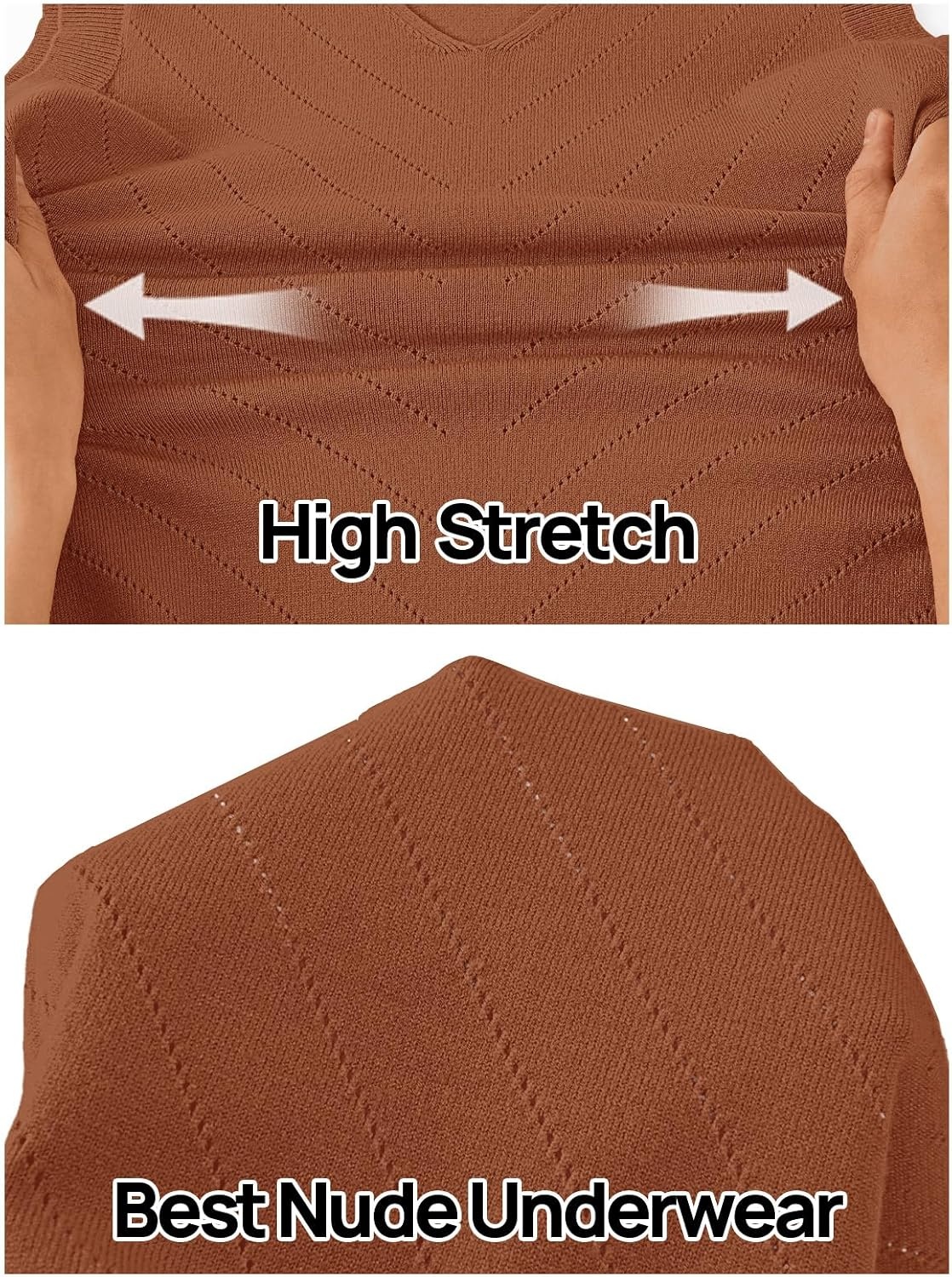 image:imageWomens Summer Sleeveless Eyelet Tank Top V Neck Lightweight Sweater Vest 2026 Knitted Business Casual Stretchable Ribbed Relaxed Breathable Dressy Blouse Shirts Layering Fall Outfit ClothesCaramel