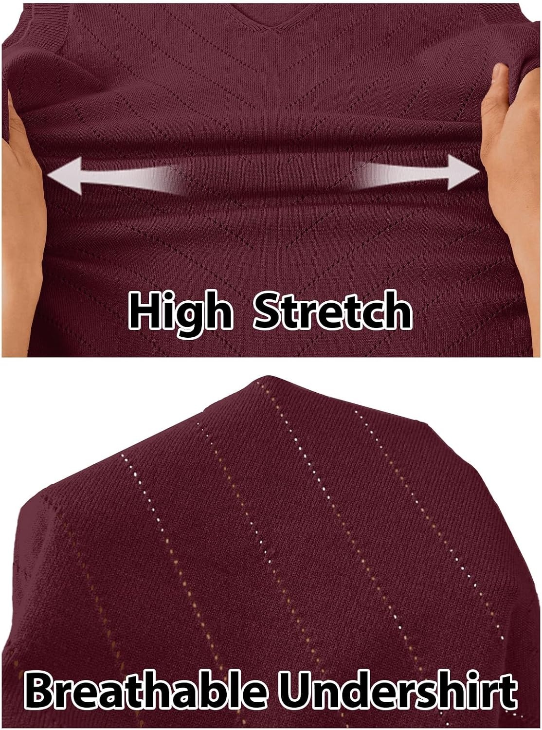 image:imageWomens Summer Sleeveless Eyelet Tank Top V Neck Lightweight Sweater Vest 2026 Knitted Business Casual Stretchable Ribbed Relaxed Breathable Dressy Blouse Shirts Layering Fall Outfit ClothesWine Red
