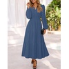 MEROKEETY Womens Fall Long Sleeve Swiss Dots Boho Maxi Dress | Puff Sleeve,V Neck, Wedding Guest Cocktail Long Dresses, Double Layers, Tiered Hem, Elegant Classy, Modern Dress,Pockets(Dark Blue)