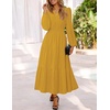 MEROKEETY Womens Fall Long Sleeve Swiss Dots Boho Maxi Dress | Puff Sleeve,V Neck, Wedding Guest Cocktail Long Dresses, Double Layers, Tiered Hem, Elegant Classy, Modern Dress,Pockets(Turmeric)