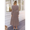 MEROKEETY Womens Fall Long Sleeve Swiss Dots Boho Maxi Dress | Puff Sleeve,V Neck, Wedding Guest Cocktail Long Dresses, Double Layers, Tiered Hem, Elegant Classy, Modern Dress,Pockets(Mocha)
