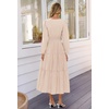 MEROKEETY Womens Fall Long Sleeve Swiss Dots Boho Maxi Dress | Puff Sleeve,V Neck, Wedding Guest Cocktail Long Dresses, Double Layers, Tiered Hem, Elegant Classy, Modern Dress,Pockets(Apricot)